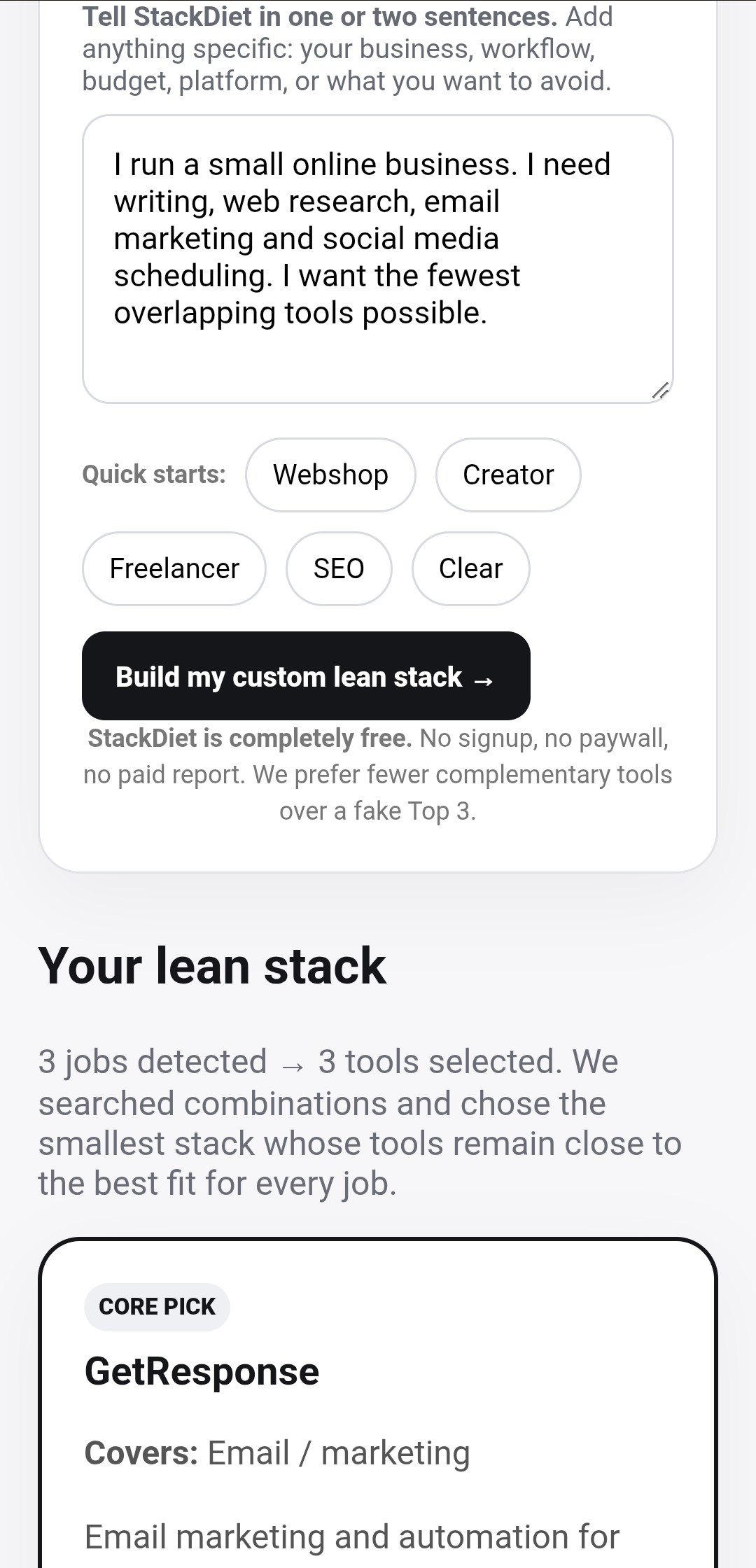 StackDiet — Put your AI stack on a diet screenshot